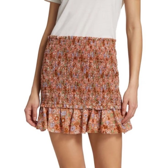 Veronica Beard Melodie Floral-Print Smocked Cotton Mini Skirt Womens Size 2 - Picture 1 of 4